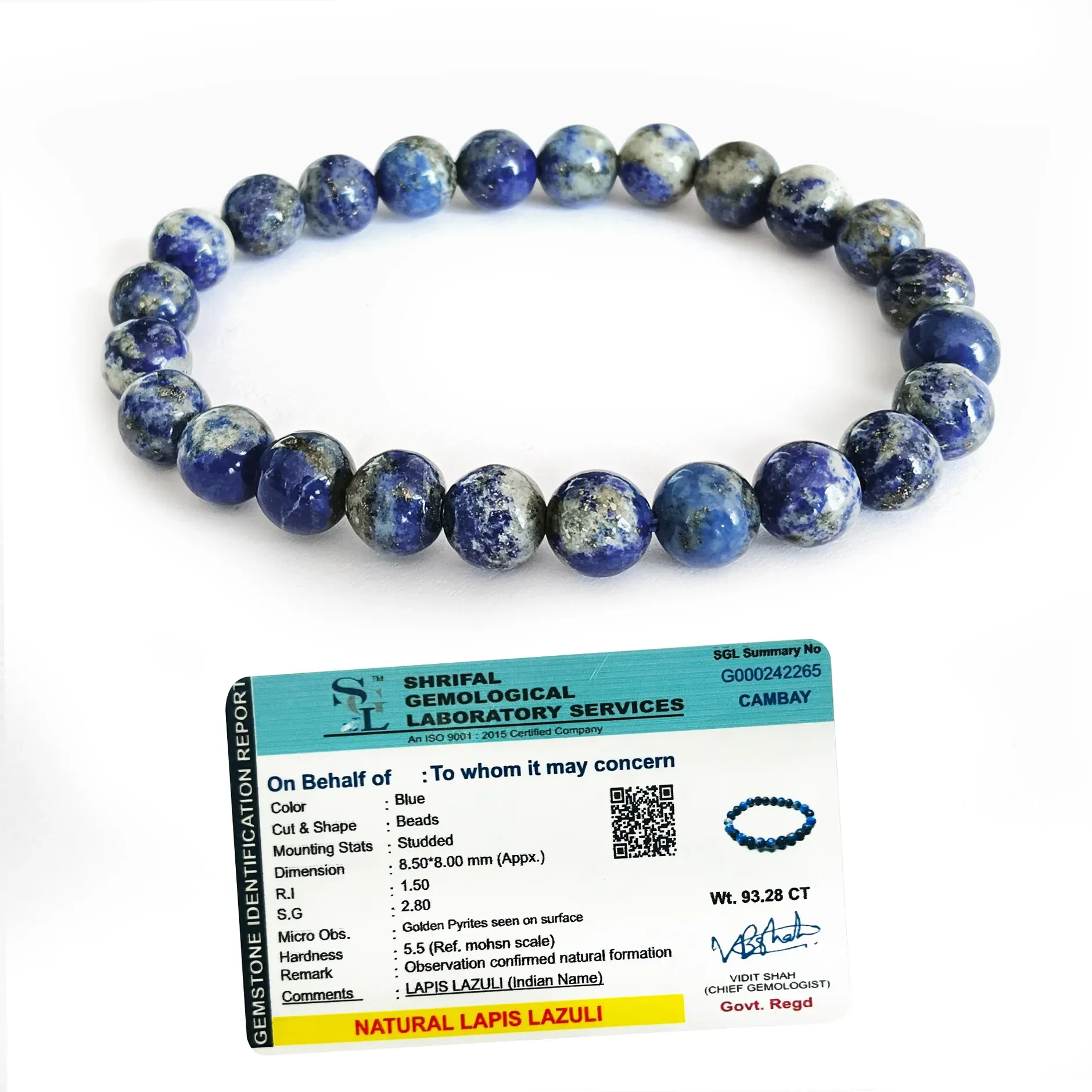  Original Lapis Lazuli Bracelet with Certificate  2