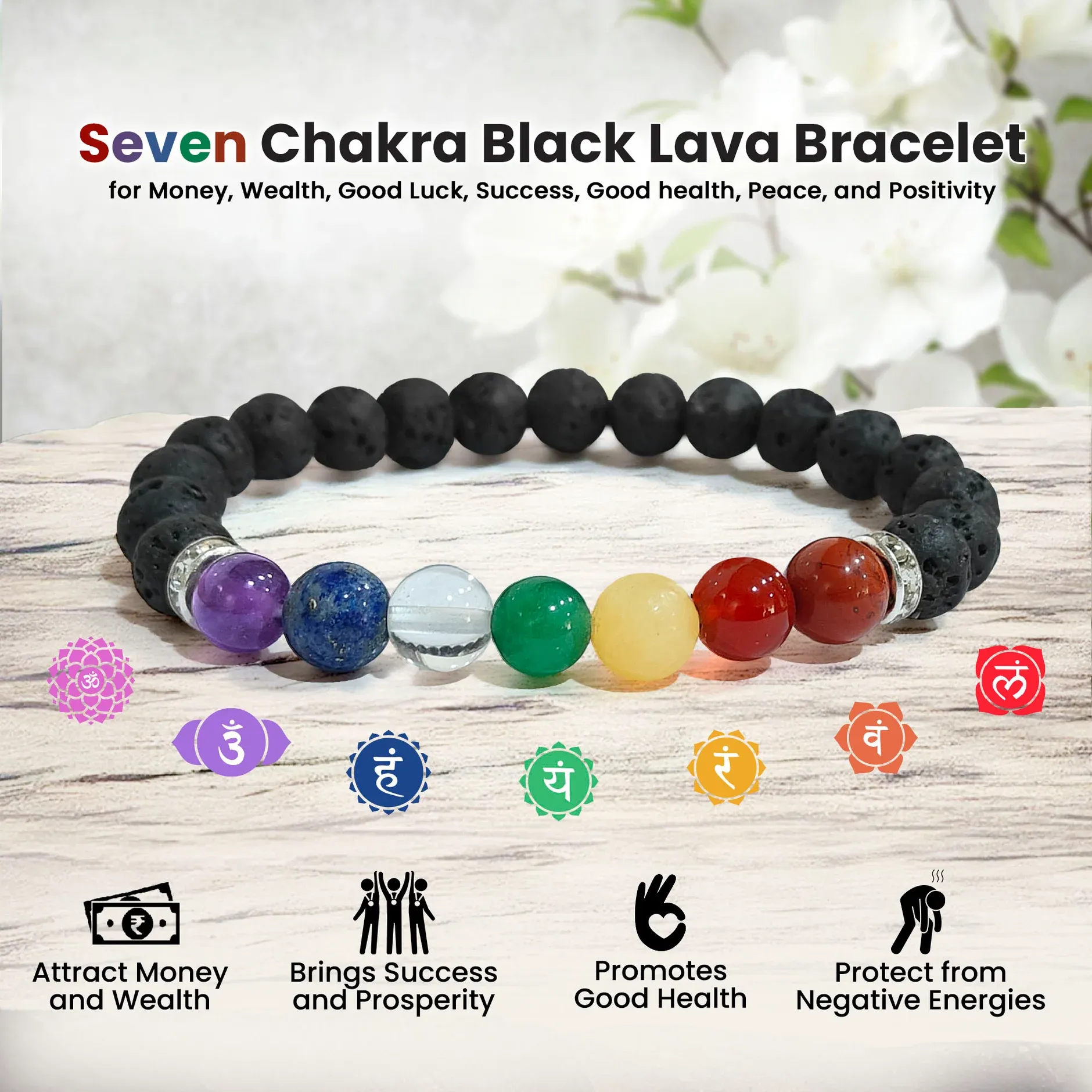  Original Seven Chakra Bracelet with Black Lava 1